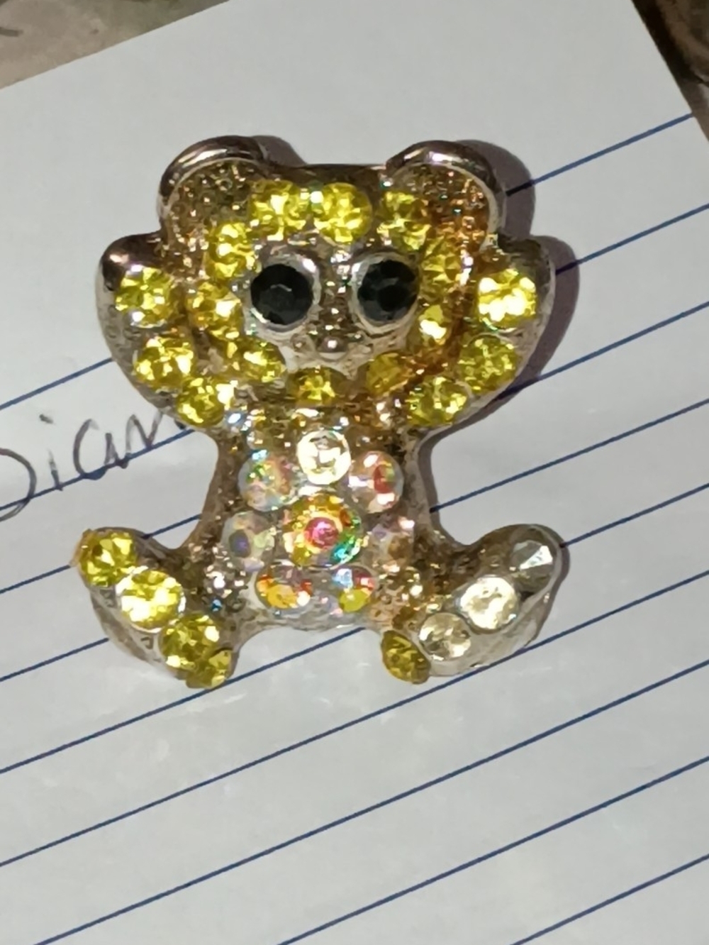Gold-Tone Yellow Crystal Teddy Bear Ring - Women's Fashion Jewelry